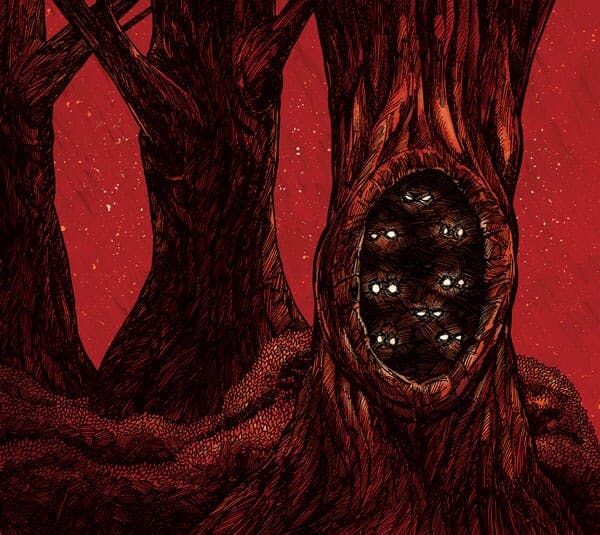 A stump with glowing eyes for the inside left cover art of For Our Hero's 'Afterglow' EP