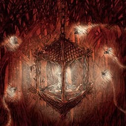 Album Art of For Our Hero's 'Afterglow' album featuring a lantern made of twigs with fireflies flying by.