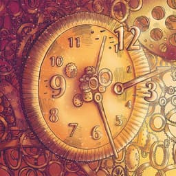 Album Art of Set in Motion's 'Feeling of our time' EP. Features a clock disassembling with floating gears and time numerals.
