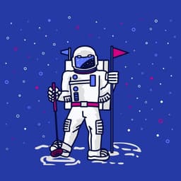 A finalized vector version of an astronaut holding a golf flag while golfing in outer space.