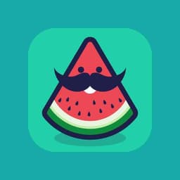 A happy watermelon sports a hearty mustache for this app icon design for Daily UI.
