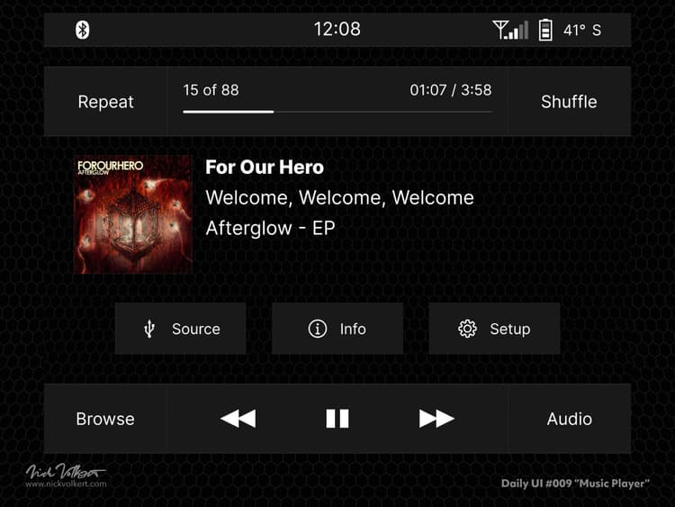 A UI design for a simple car console touch interface music player.