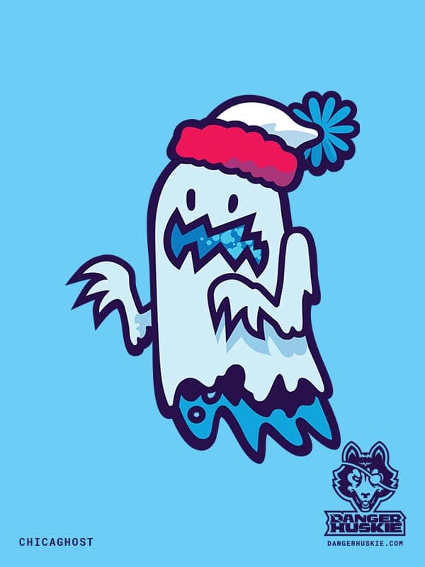 A spooky floating ghost looks creepy but comfy with a stocking cap