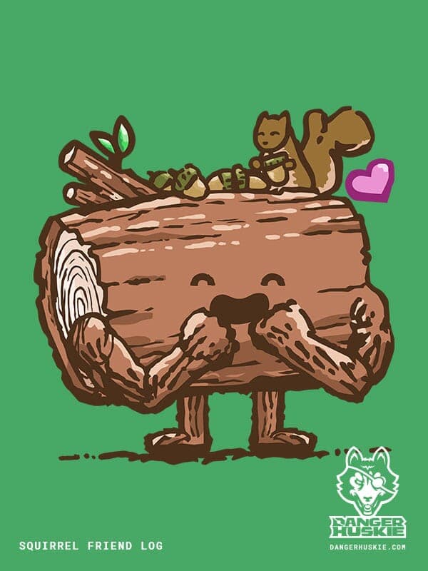 A log is filled with joy as a squirrel collects acorns on its back.