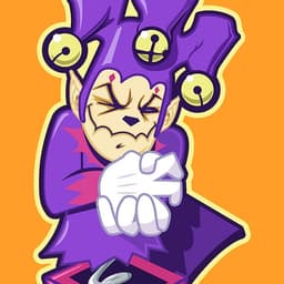 An evil puppet has popped out of a box with a crank, smiling wryly while ringing its hands.