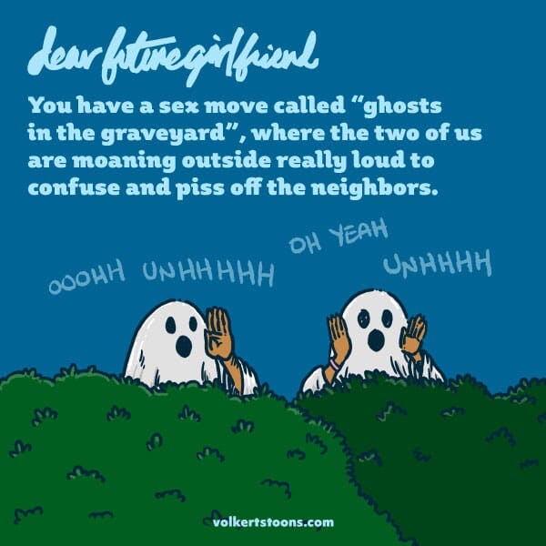 Two people dressed as ghosts pester their neighbors.