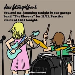 A couple jams in a garage band on 11/11 at 11:11.