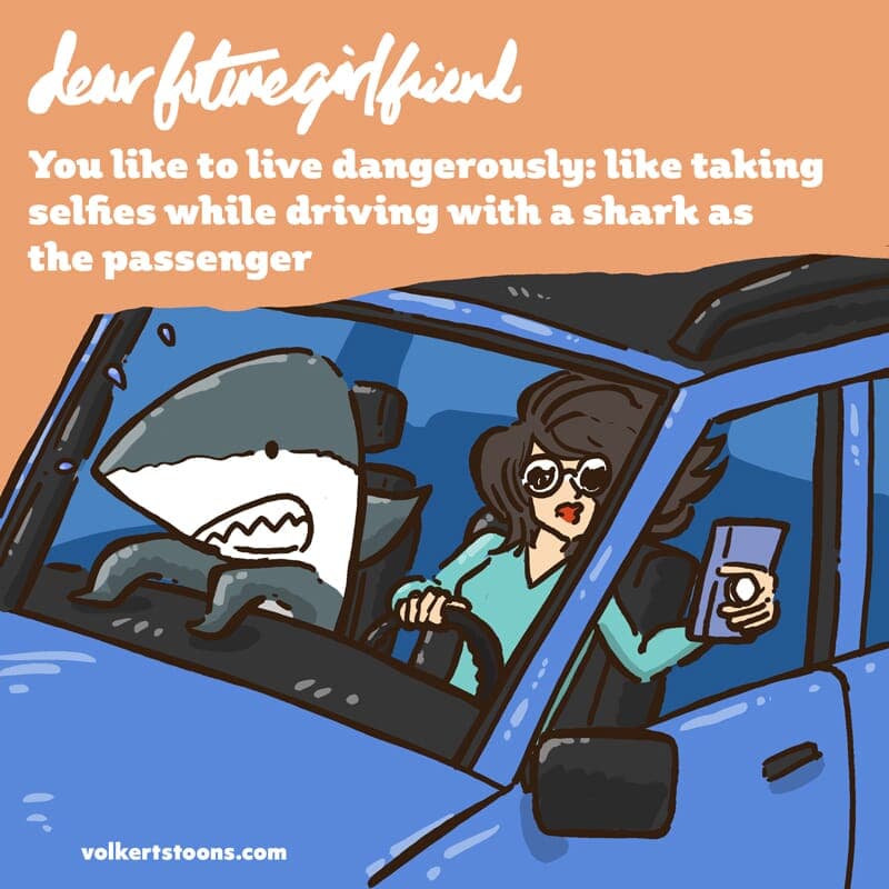 A woman takes a selfie while drivin as a shark rides shotgun. - Part 1