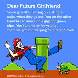 A woman dressed as mario dances on a green pipe