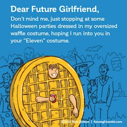 A man works a Halloween party crowd in a gigantic waffle costume.