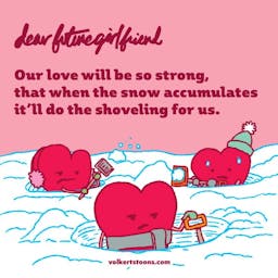A trio of hearts shovel the snow.