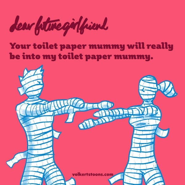 A couple completely wrapped in TP approach each other.