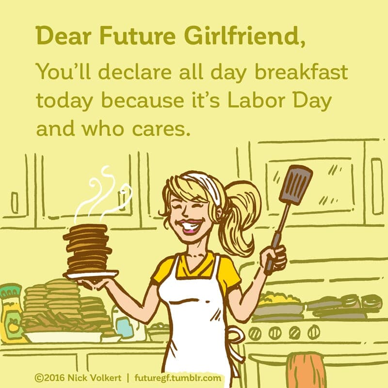 A woman is smiling holding a plate stacked with pancakes. - Part 1