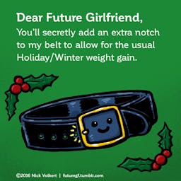A smiling belt has an extra notch to accommodate holiday weight gain