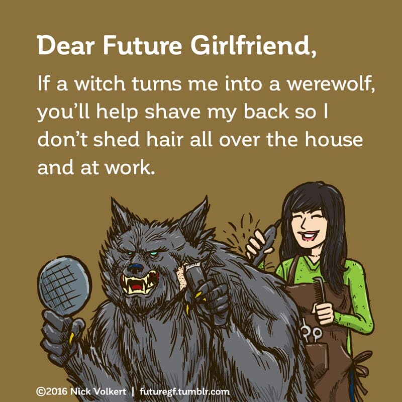 A man who is turned a werewolf is shaving his hair with help from a lady friend.