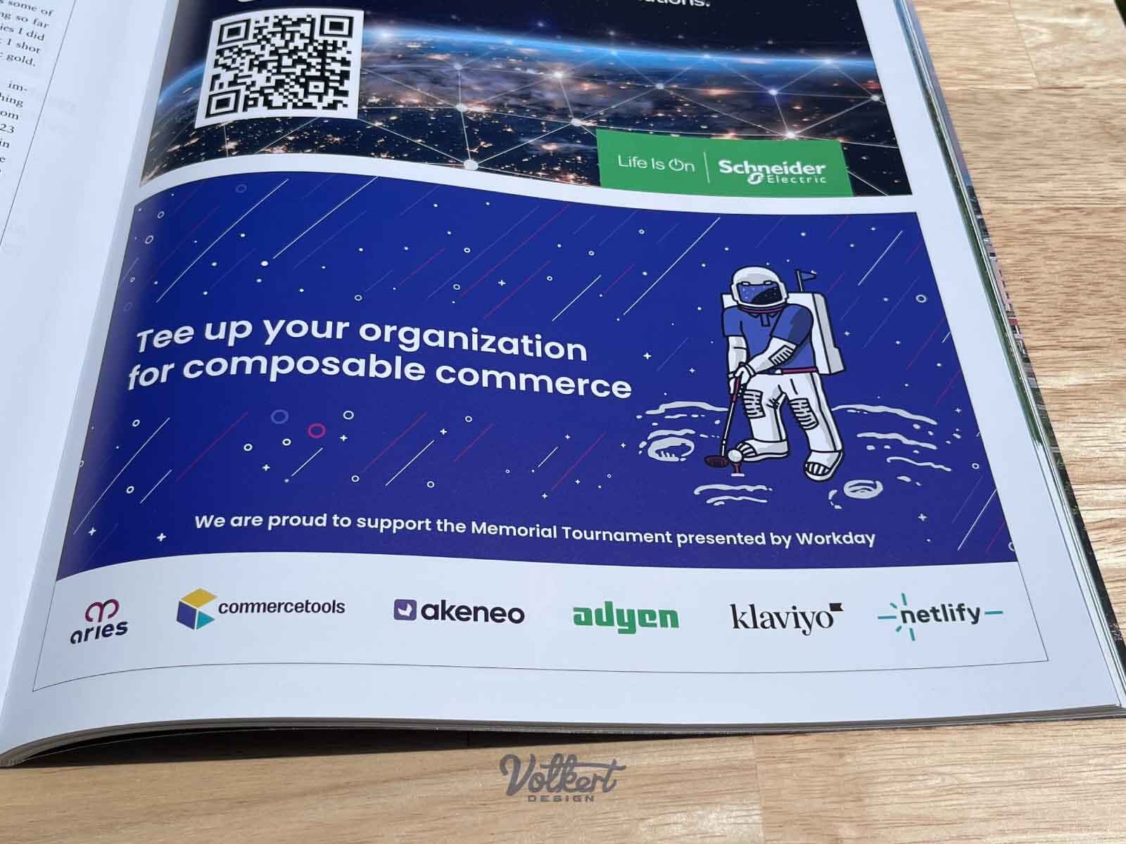 Composable commerce ad in print in a event magazine