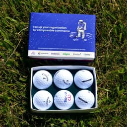 A photo of a baker's dozen of promotional golf balls in the green grass.,Minifig greenskeeper next to a baker's dozen of golf balls.,Main box top of the promotional golf ball set, featuring a golfing astronaut.,A variety of alien planets on the smaller box edge of the promotional golf ball box.,Four tiny white golf balls being shot into the vacuum of space.,Alien planets on the shorter side and the golfer astronaut on the longer edge.,A golfing astronaut holds a golf flag on the long side of the promotional golf box.,A Free Floating astronaut in SPACE.,Just an astronaut in the standard suit keep an eye on the hole.,A picture of six promotional golf balls, heck yeah!,Minifigure for scale next to a promotional box of golf balls, in case you were curious