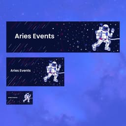 Various sizes of banners for the different media viewports for event banner designs for Aries Solutions.
