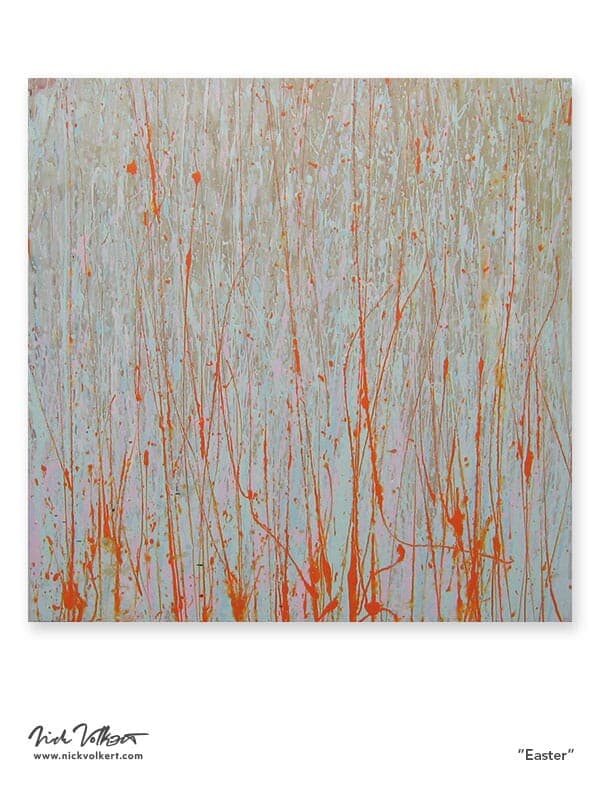A square painting on board with latex acrylic paints that has a Easter and Springtime pastel vibe.