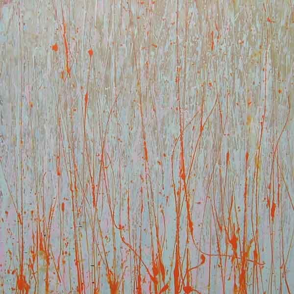 A square painting on board with latex acrylic paints that has a Easter and Springtime pastel vibe.