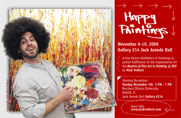 Index card for Happy Paintings - Graduate art show of Nick Volkert