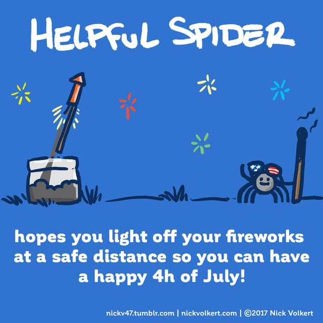 Helpful Spider is lighting fireworks.