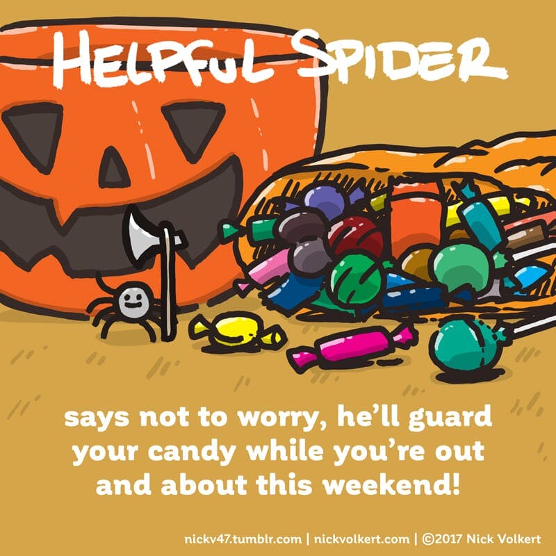 Helpful Spider protects some Halloween candy.