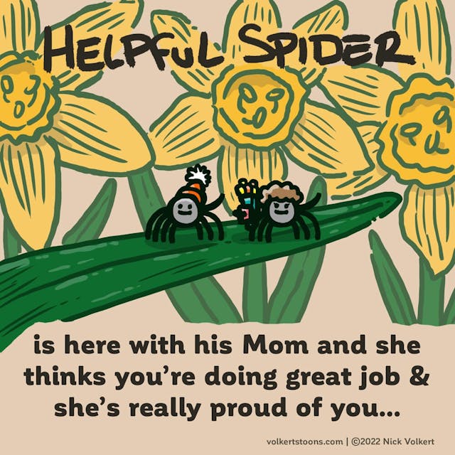 Helpful Spider gave his mom flowers and a card for Mother's Day!