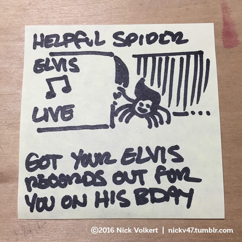 Helpful Spider is dressed as Elvis, playing his records on his birthday. - Part 1
