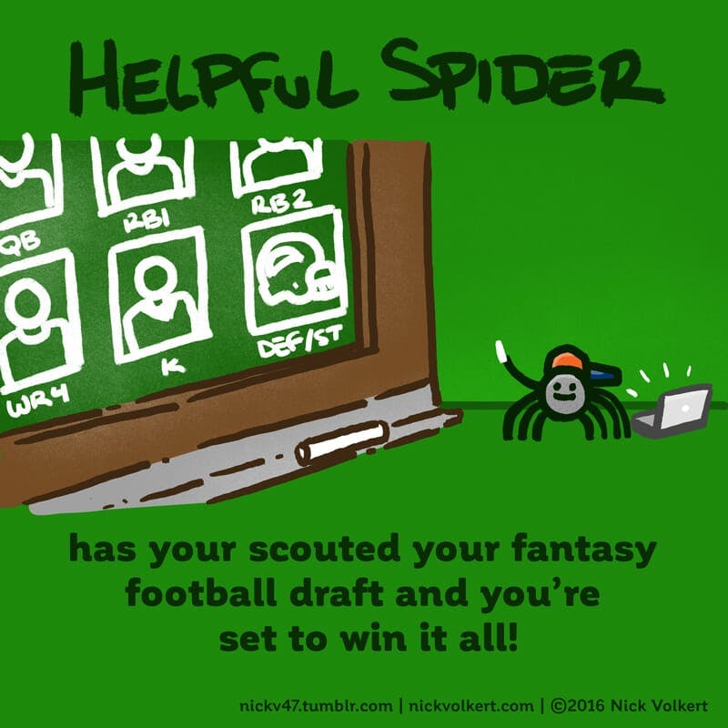 Helpful Spider has his hat on backwards and is scouting your fantasy prospects!