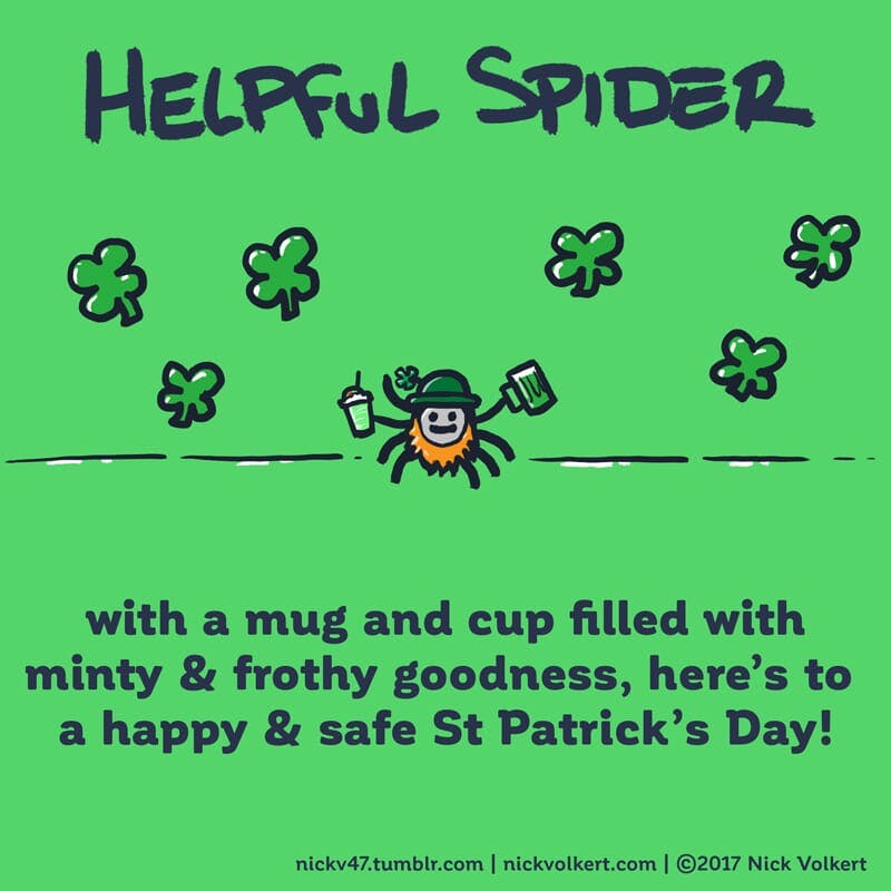 Helpful Spider is holding a green shake and beer.