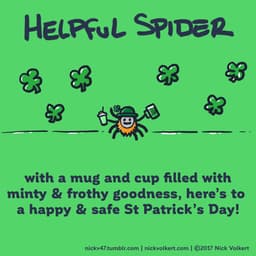 Helpful Spider is holding a green shake and beer.