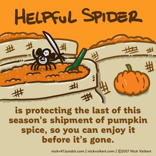 Helpful Spider guards bags of pumpking spice.