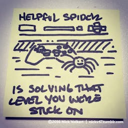 Helpful Spider is solving a video game.
