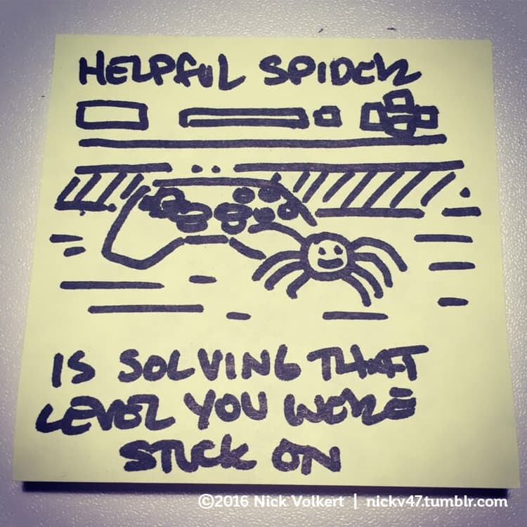 Helpful Spider is solving a video game.