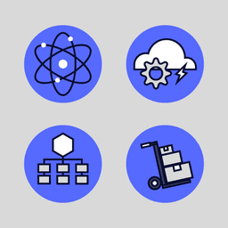 Aries services icon badges in isolation with each service related icon in a round badge.