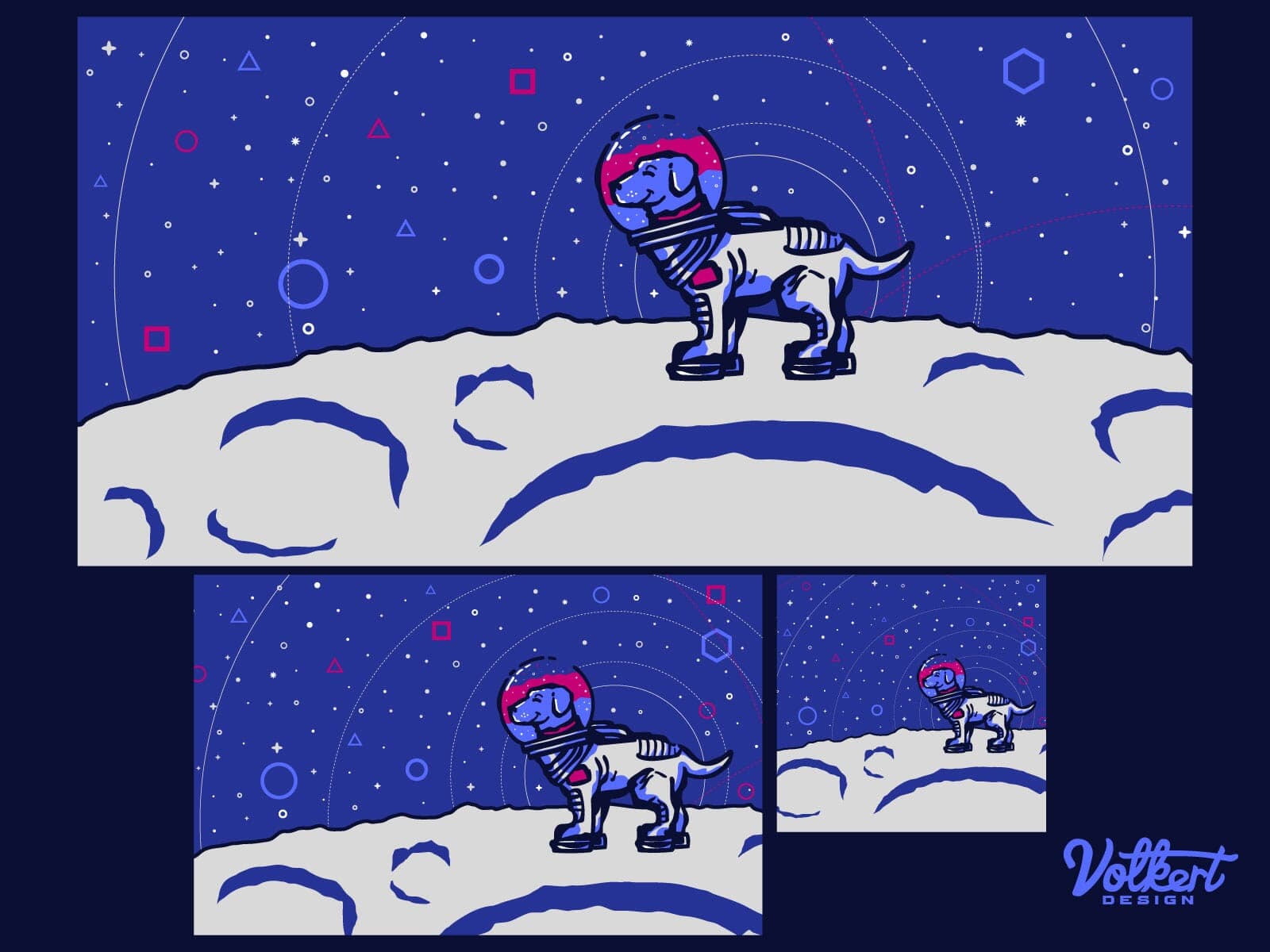 Aries Labs hero designs with the Aries Lab in a spacesuit on the moon!