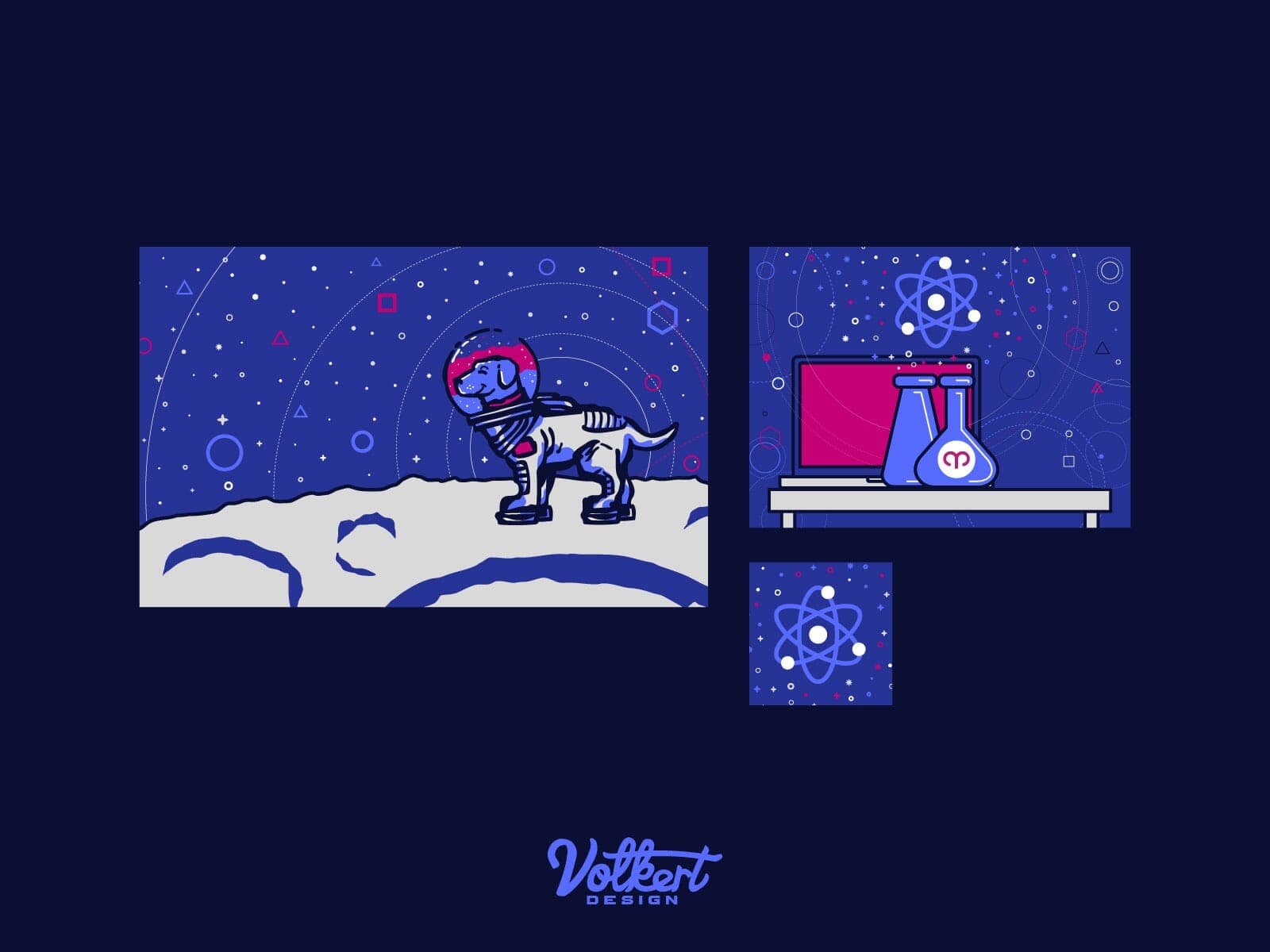 Hero designs for Aries Labs with beakers and scientific lab equipment as iconography.