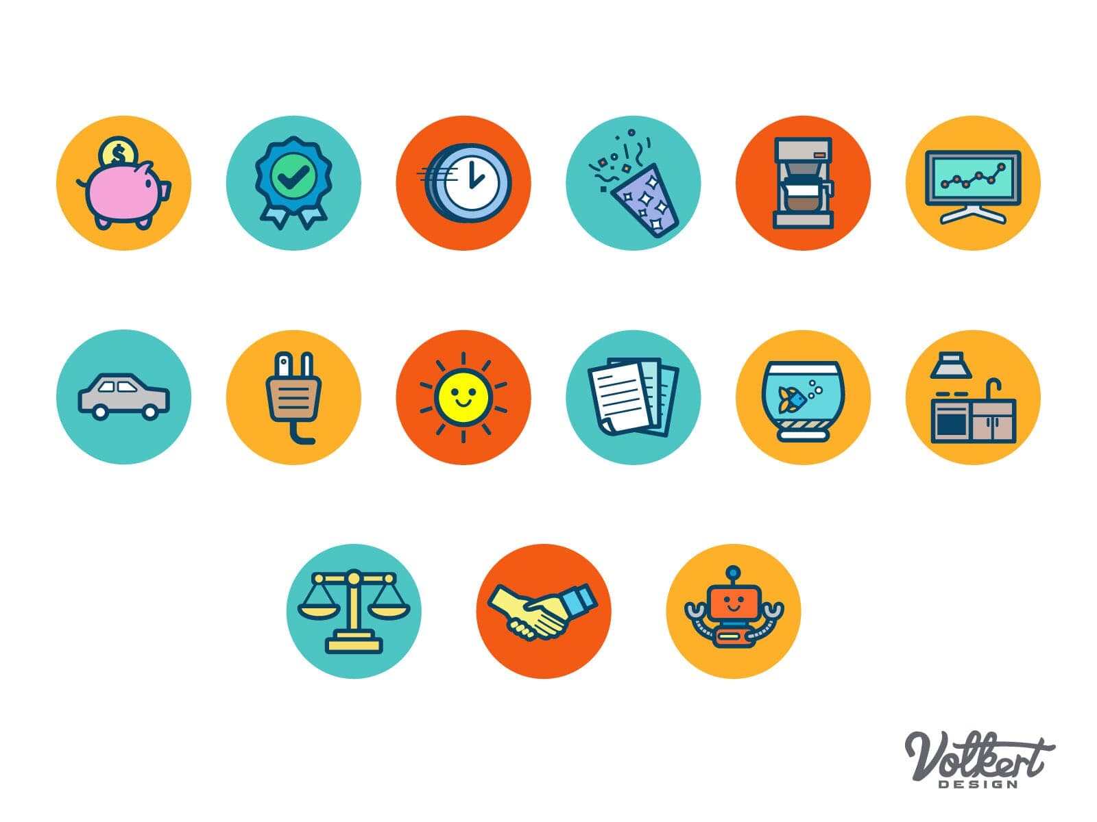 Colorful illustrated icons for use as categories for an ecommerce shopping site.