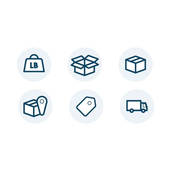 Monotone icons displaying how an ecommerce store classifies and shows order fulfillment.