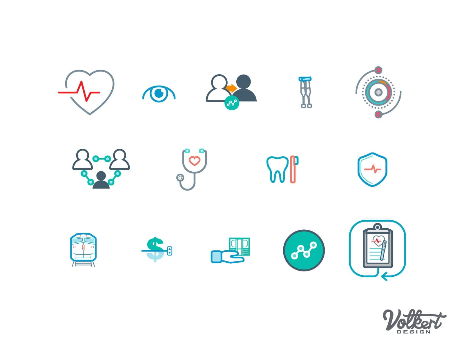 Icons illustrating the focus of reminder and traveling to health check-ups as well as showing recurring appointments.