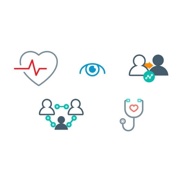 Icons illustrating the focus of reminder and traveling to health check-ups as well as showing recurring appointments.