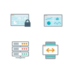 Icon group illustrating the technology stack powering patient data to their health network.