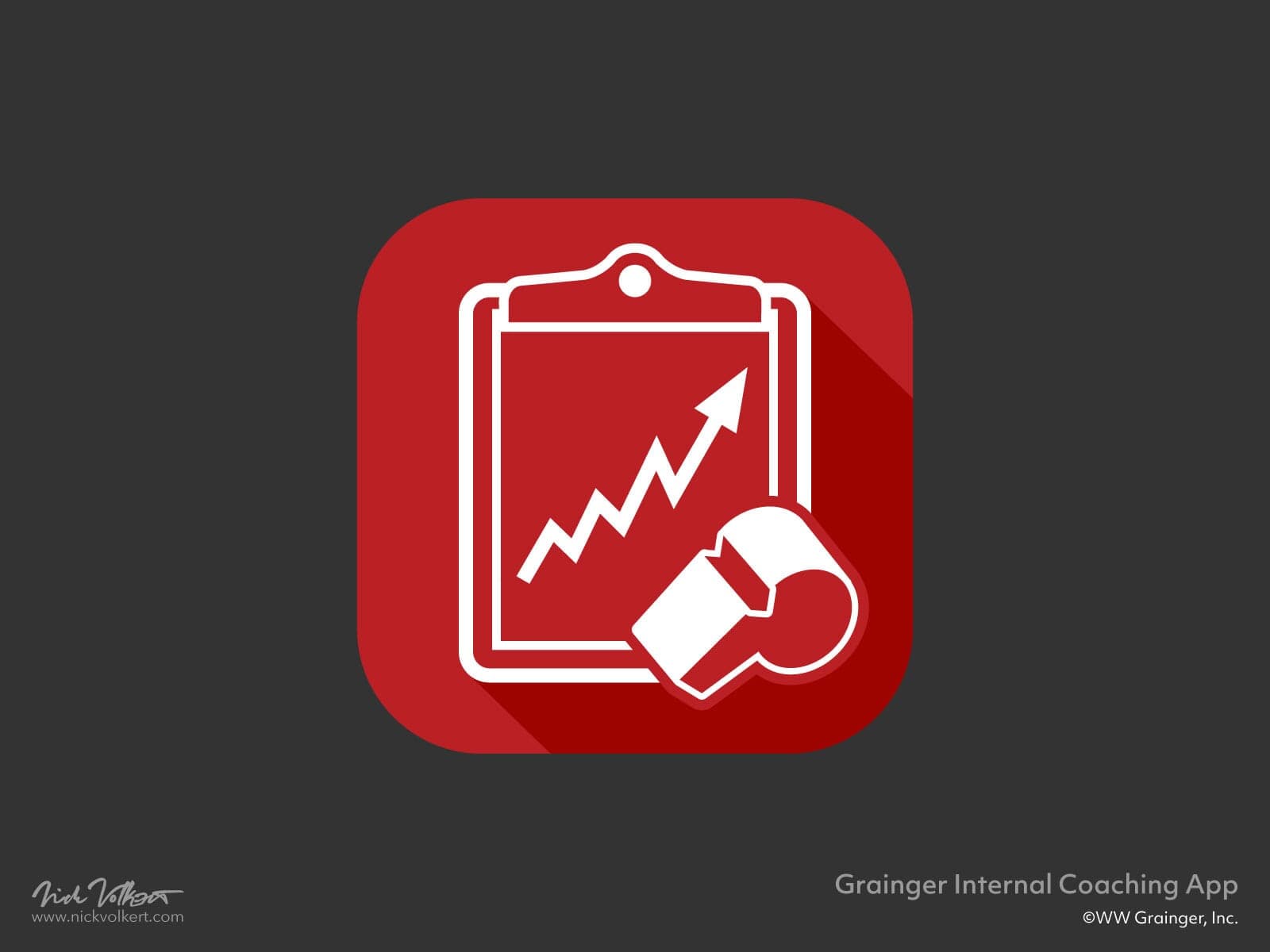 An app icon with a coaches whistle and a clipboard with a chart projecting upward to convey being coached with upward gaining results.
