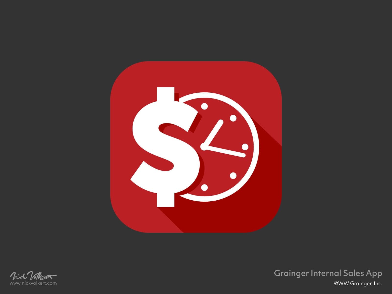 An app icon with a dollar and a clock to convey time related sales tracking for the internal sales team.