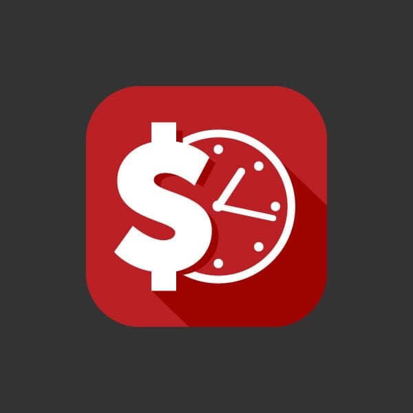 An app icon with a dollar and a clock to convey time related sales tracking for the internal sales team.