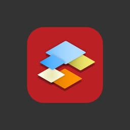 An app icon with colorful layered boxes to signify rooms and desks for an internal meeting booking app.