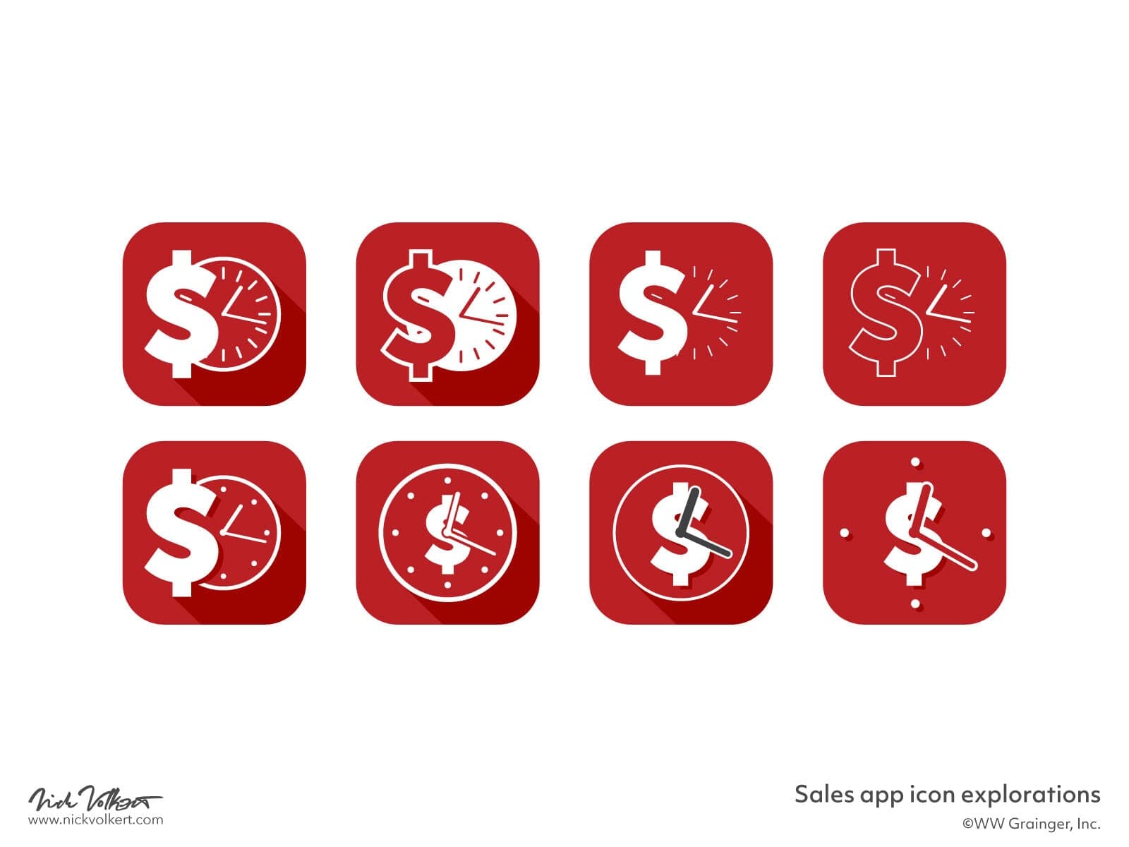 Lockups of different options of dollar signs with clocks to signify a time and sales related application.
