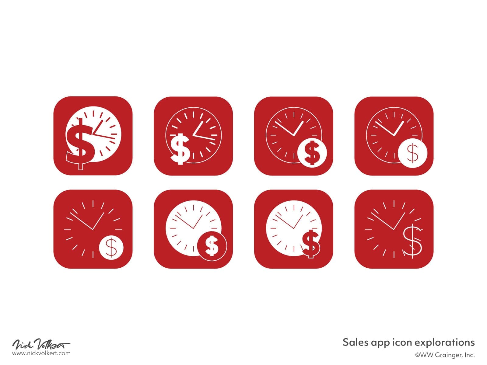 Lockups of different options of dollar signs with clocks to signify a time and sales related application.