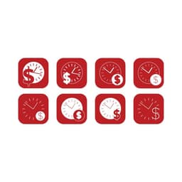 Lockups of different options of dollar signs with clocks to signify a time and sales related application.